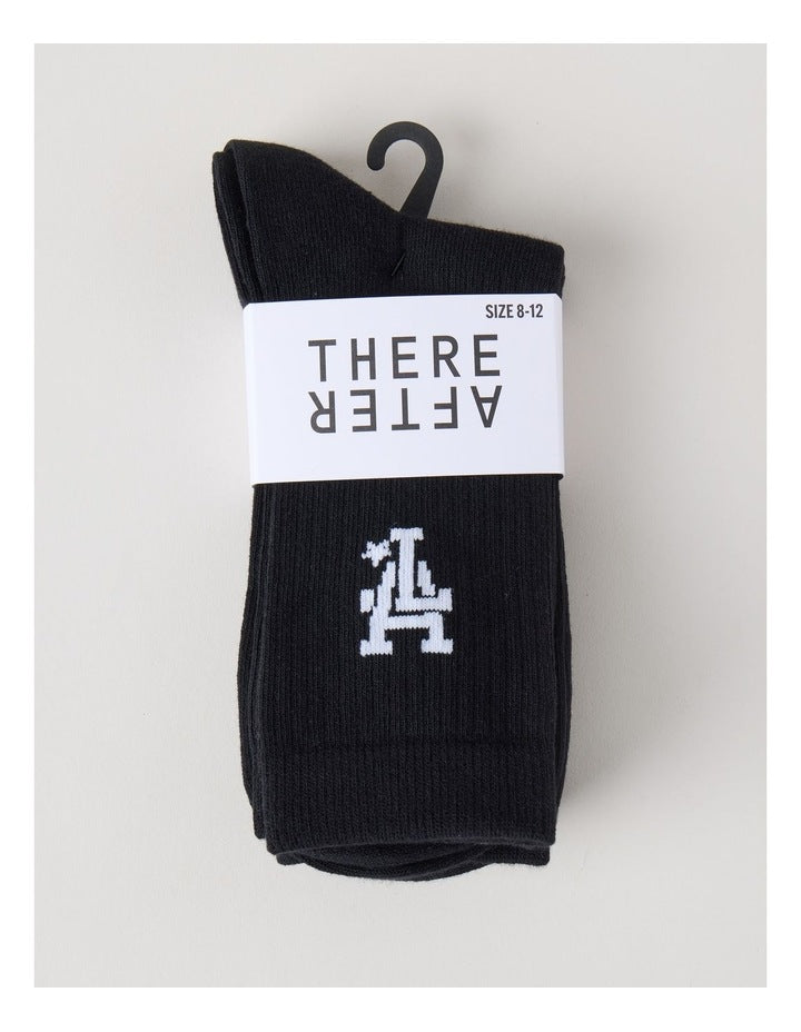 3 Pack Crew Logo Socks in Black