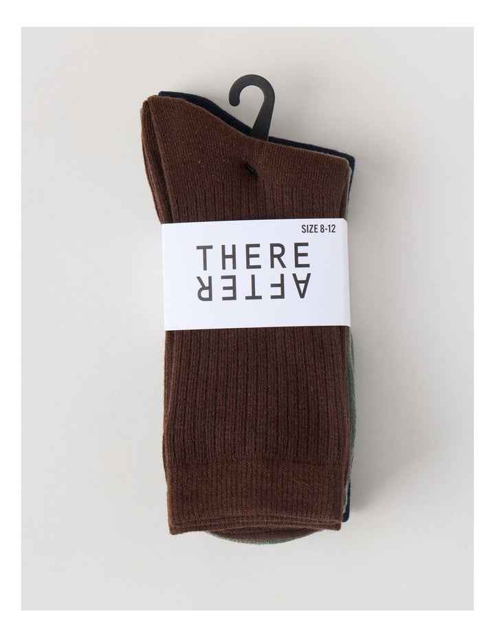 3 Pack Colour Crew Sport Socks in Warm Dark Brown, Olive, and Navy