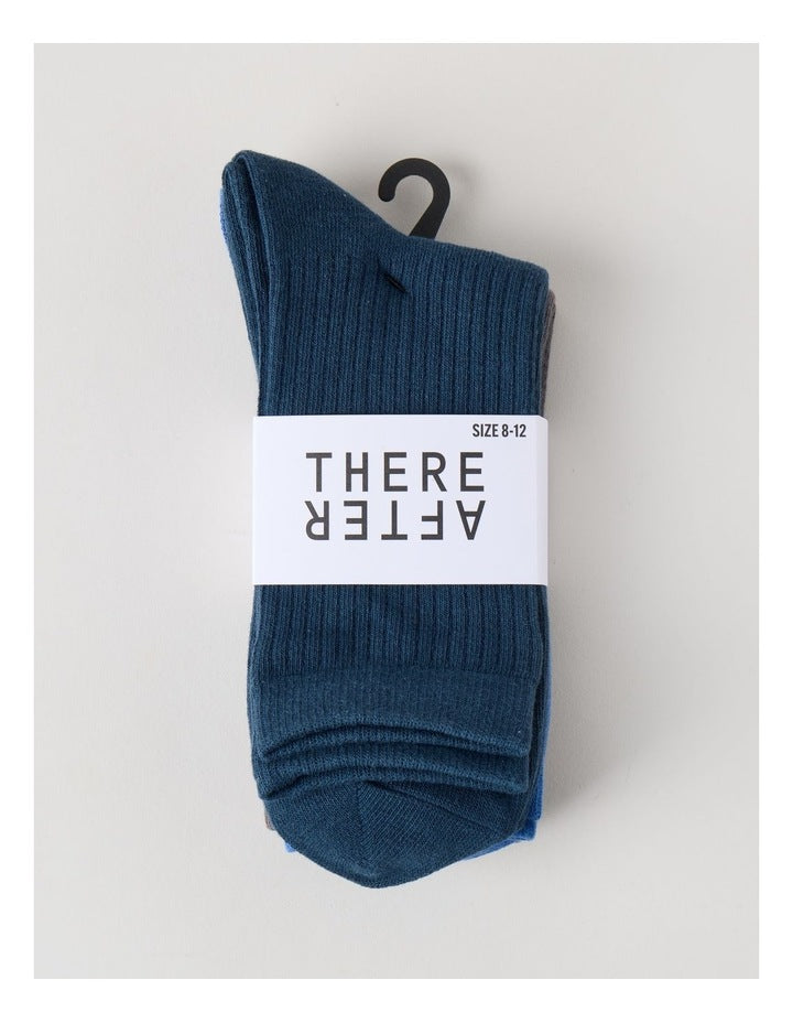 3 Pack Colour Crew Sport Socks in Teal, Blue, and Charcoal