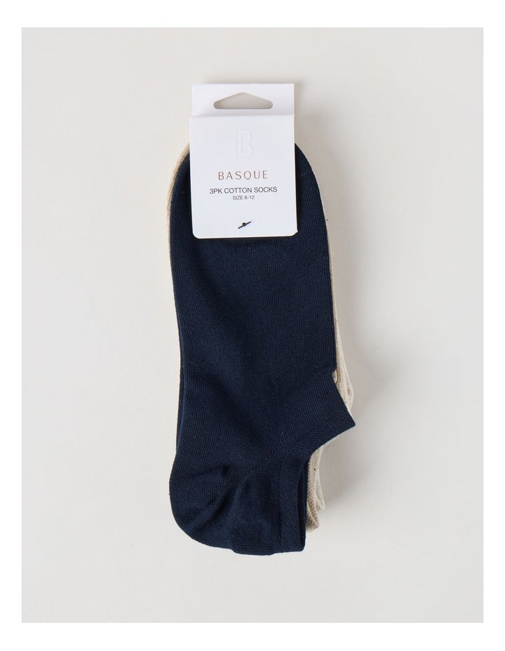 3 Pack Lowcut Liner Socks in Navy, Stone, & Pumice