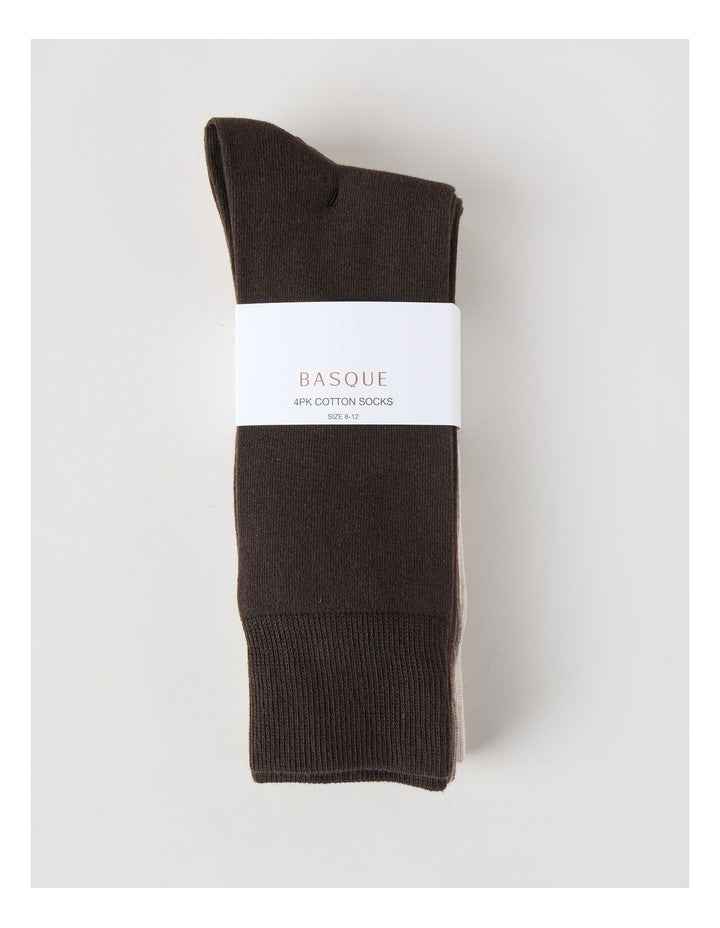 4 Pack Plain Socks in Assorted Browns