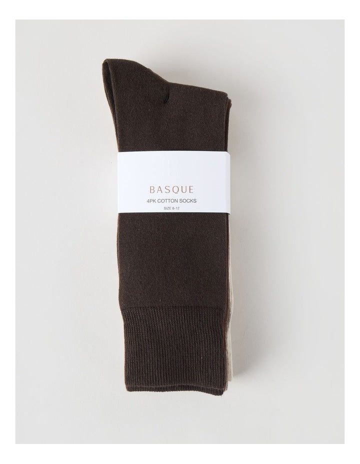4 Pack Plain Socks in Assorted Browns
