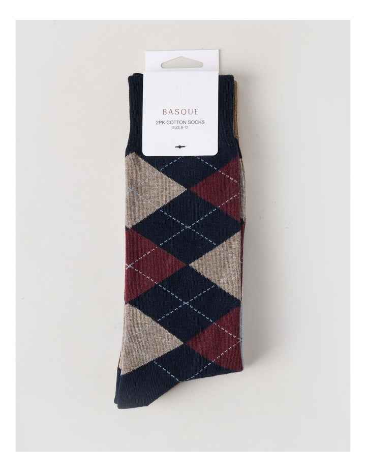 2 Pack Argyle Socks in Navy & Burnt Honey