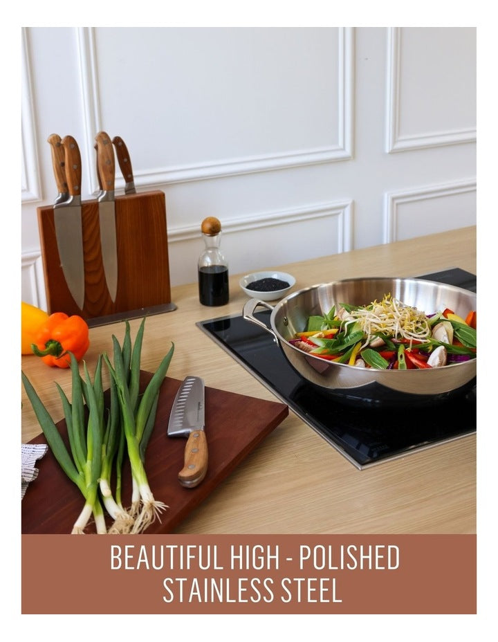 Eternita Stainless Steel Induction Covered Chefs Pan with Helper Handle 28cm in Sliver