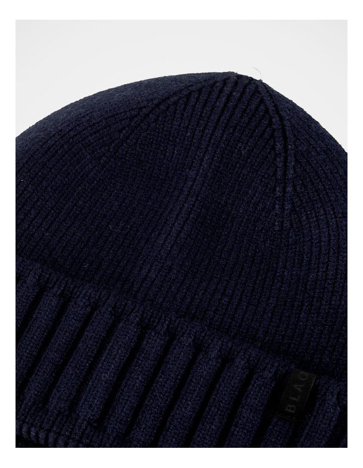 Ribbed Contrast Turn Back Beanie Winter Accessory Navy