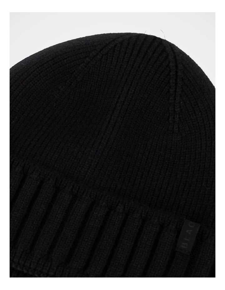 Ribbed Contrast Turn Back Beanie Winter Accessory Black