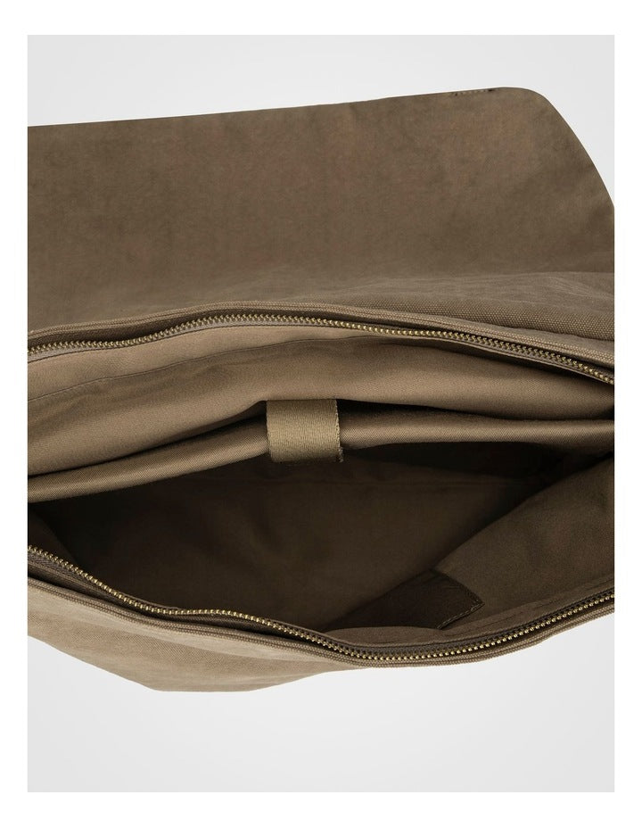 Canvas Messenger Bag With Leather Trims Bag Beige/Brown