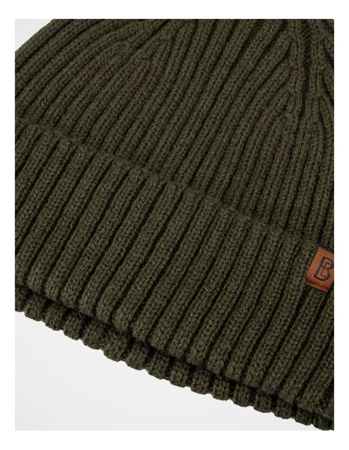 Double Rib Knit Wool Beanie Winter Accessory Olive