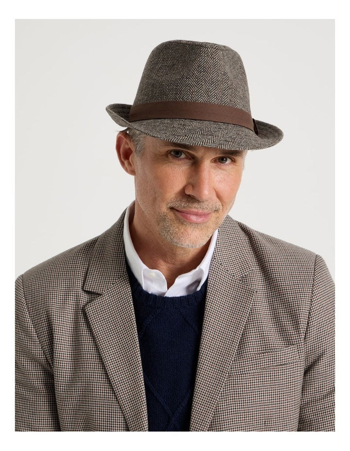 Melton Trilby Hat Plaid Hat Brown