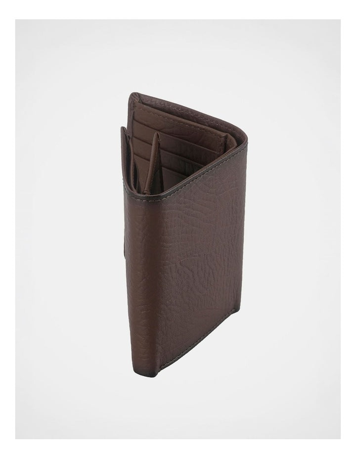 Trifold Pebbled Leather Wallet With Flip Id Brown Wallet Brown