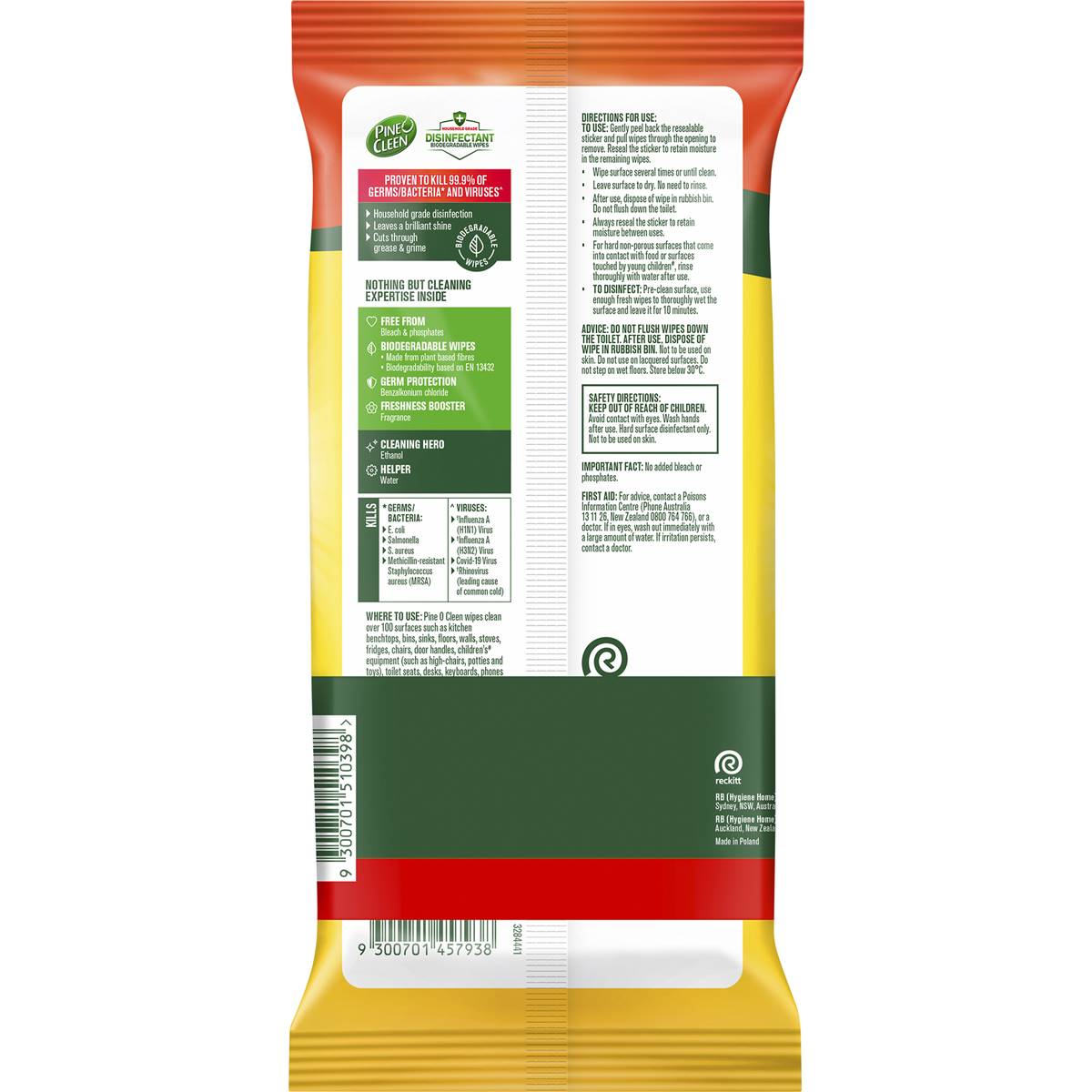 Pine O Cleen Lemon Lime Disinfectant Cleaning Wipes 2 x 110 Pack