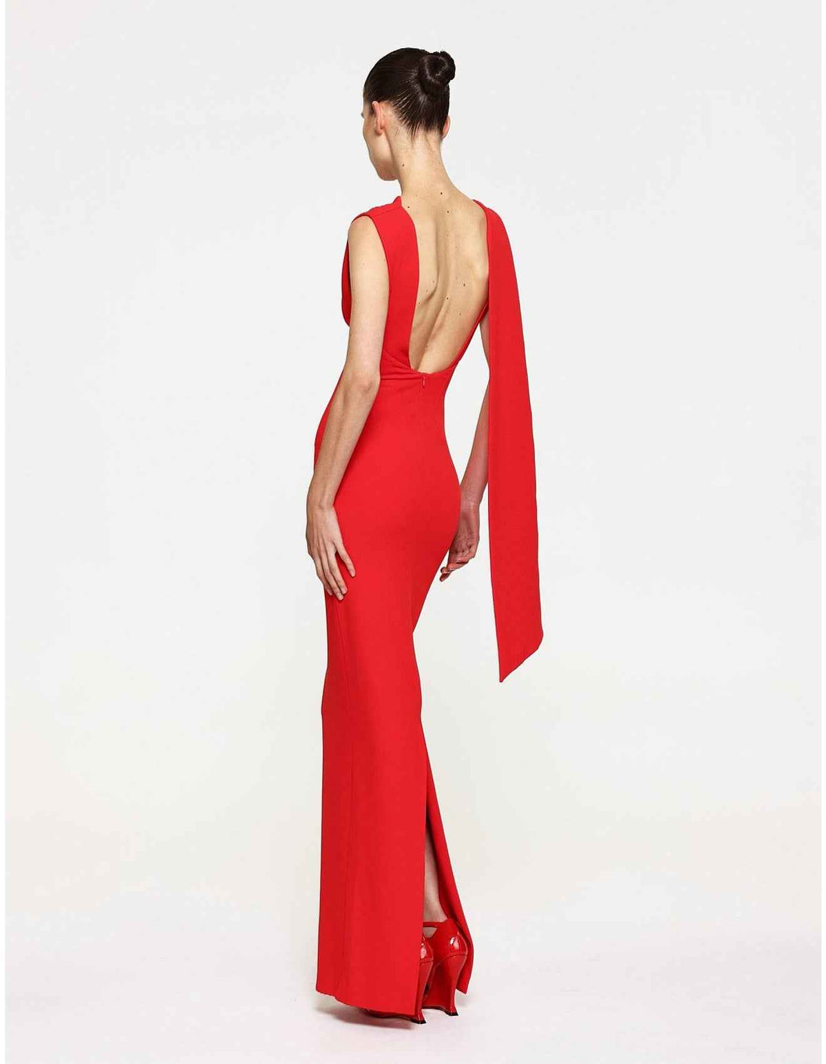 Audrey Low Back Draped Crepe Gown