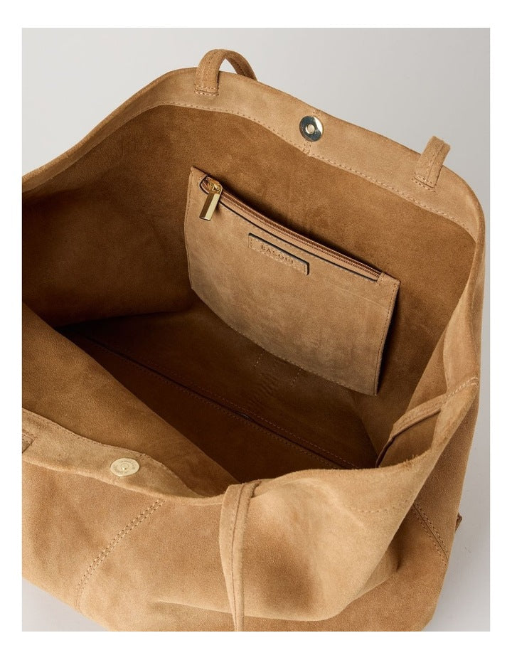 Phoenix Suede Leather Tote Bag in Caramel