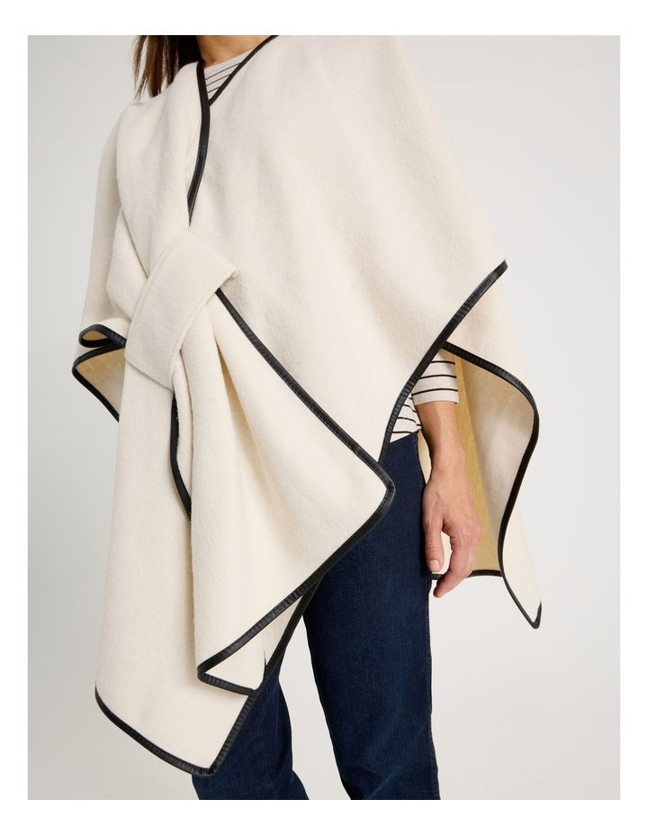 PU Trim Poncho in Cream