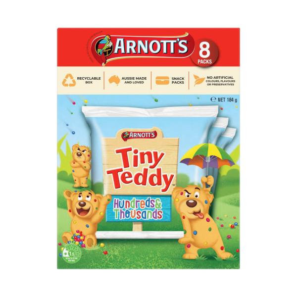 ARNOTT'S TINY TEDDY HUNDREDS & THOUSANDS MULTIPACK 8 PACK 184G