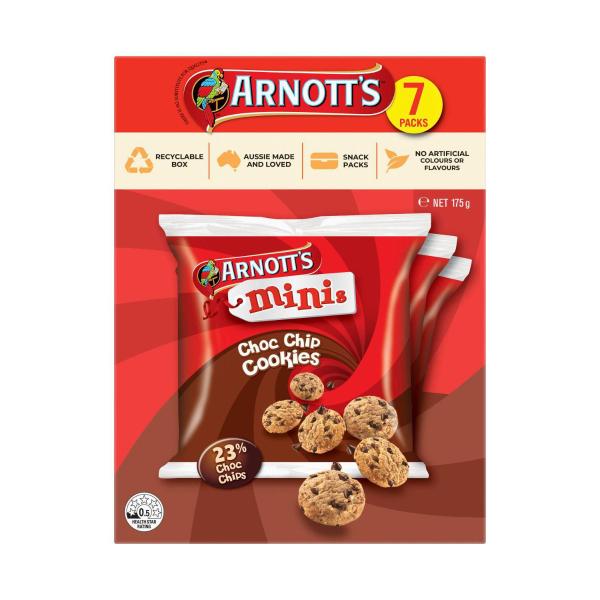 ARNOTT'S MINI CHOC CHIP COOKIES MULTIPACK 7 PACK 175G