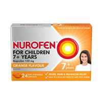 Nurofen For Children 7+ Pain and Fever Relief Chewable Capsules 100mg Ibuprofen Orange 24 pack