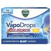 Vicks VapoDrops + Cough Xtra Strong Lemon Menthol Blast 36 Lozenges
