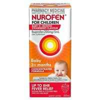 Nurofen For Children Baby 3+ Months Pain and Fever Relief Concentrated Liquid 200mg/5ml Ibuprofen Strawberry 50ml