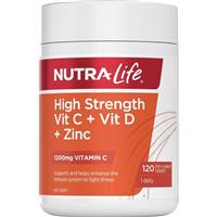 Nutra-Life High Strength Vitamin C + Vitamin D + Zinc 120 Tablets - GimmeNow