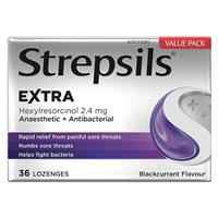 Strepsils Extra Blackcurrant Fast Numbing Sore Throat Pain Relief with Anaesthetic Lozenges 36pk