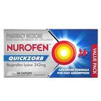 Nurofen Quickzorb Pain Relief Caplets 48 pack Ibuprofen Lysine 342mg