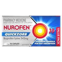 Nurofen Quickzorb Pain Relief Caplets 96 pack Ibuprofen Lysine 342mg