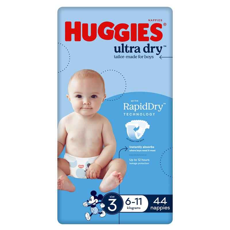 Huggies Ultra Dry Nappies Size 3 Boy 6-11kg Bulk 44 Pack