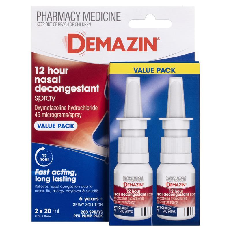 Demazin 12 Hour Relief Decongestant Nasal Spray 2 x 20ml - GimmeNow