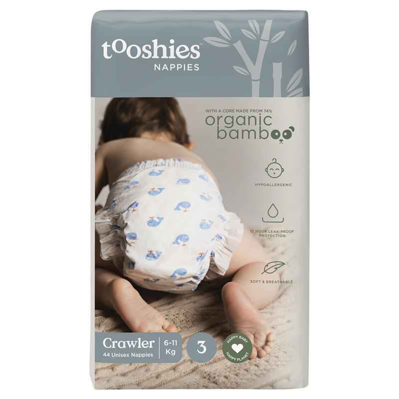 Tooshies Eco Nappies with Organic Bamboo Size 3 Crawler 6-11kg, 44 Pack