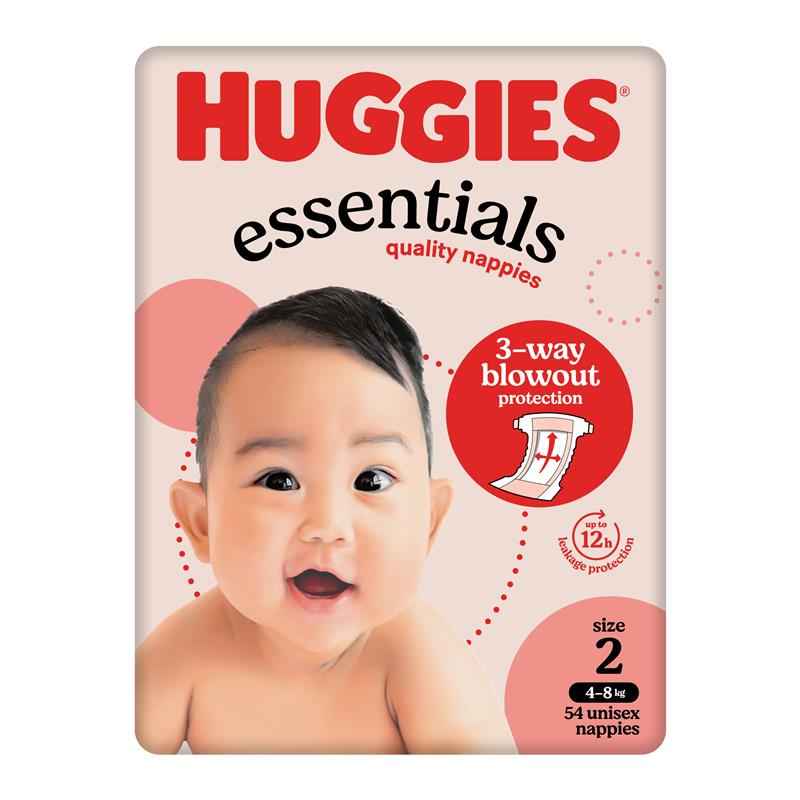 Huggies Essentials Size 2 4-8kg 54 Nappies