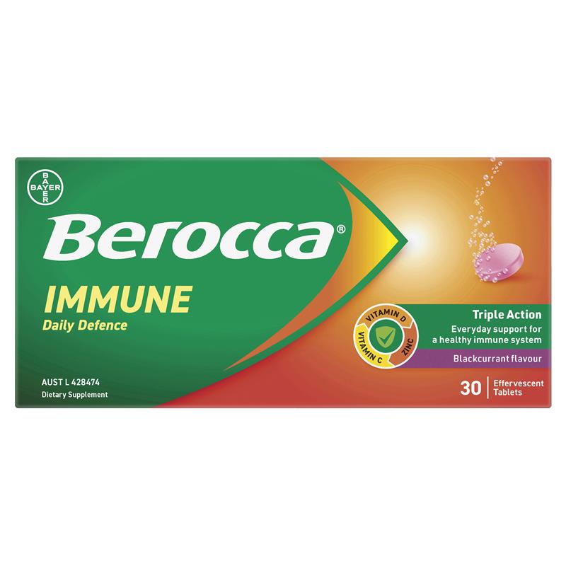 Berocca Immune Daily Defence Blackcurrant 30 Effervescent Tablets - GimmeNow
