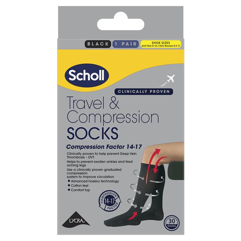 Scholl Travel and Compression Socks Black Cotton Large - GimmeNow