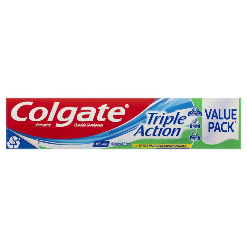 Colgate Toothpaste Triple Action Cavity Protection Fluoride Original Mint Value Pack 210g - GimmeNow