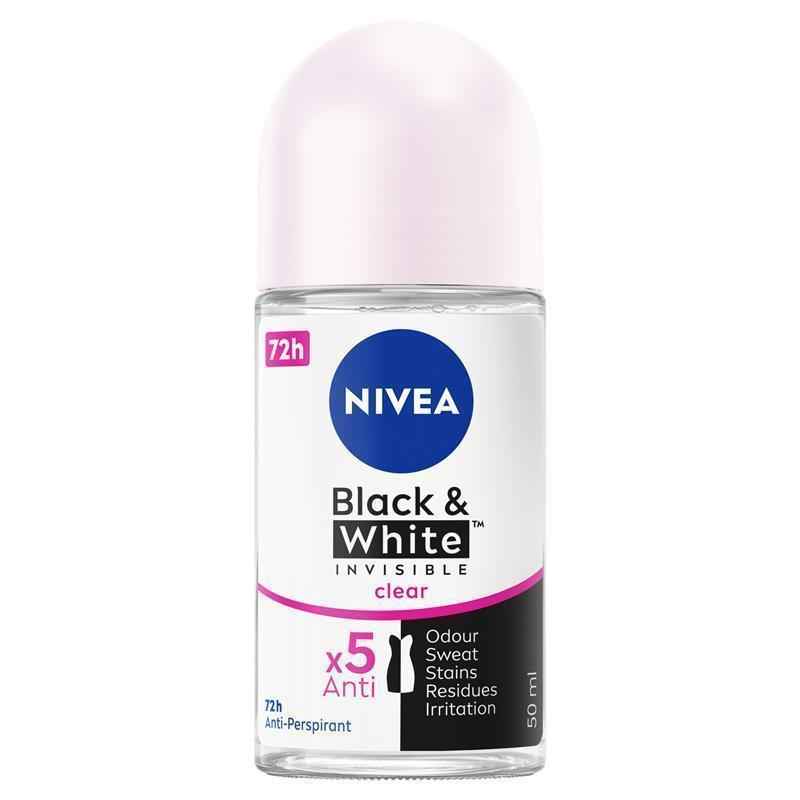 NIVEA Black & White Invisible Clear Roll On Deodorant 72H Protection 50ml