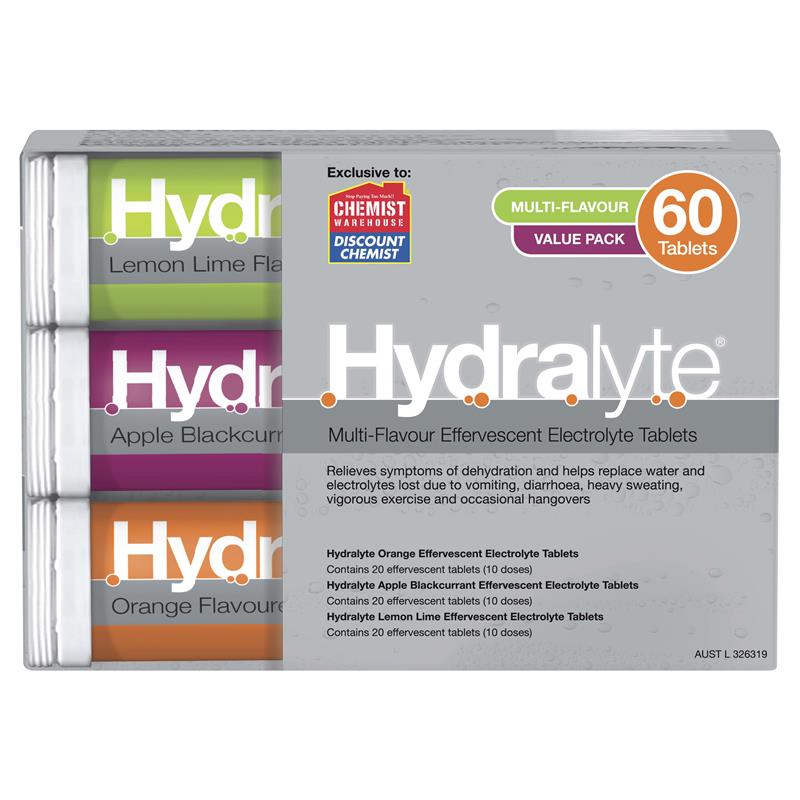 Hydralyte Electrolyte Effervescent Multi-Flavour 60 Tablets Exclusive Size - GimmeNow