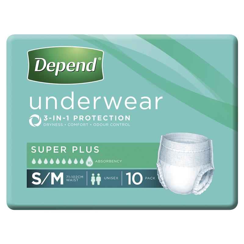 Depend Unisex Underwear Super Plus Small/Medium 10 Pack