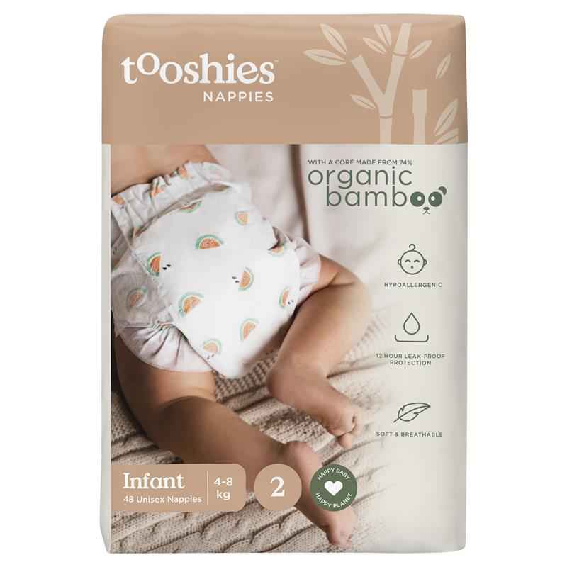 Tooshies Eco Nappies with Organic Bamboo Size 2 Infant 4-8kg, 48 Pack