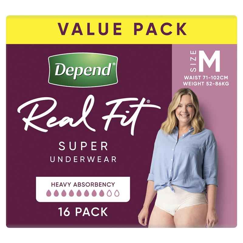 Depend Women Real Fit Underwear Super Medium 16 Bulk Pack