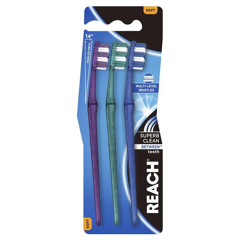 Reach Toothbrush Superb Clean Between Teeth Soft 3 Pack