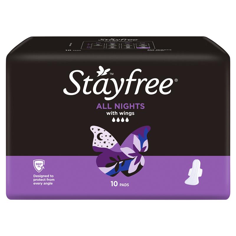 Stayfree All Night Sanitary Pads With Wings 10 Pack - GimmeNow