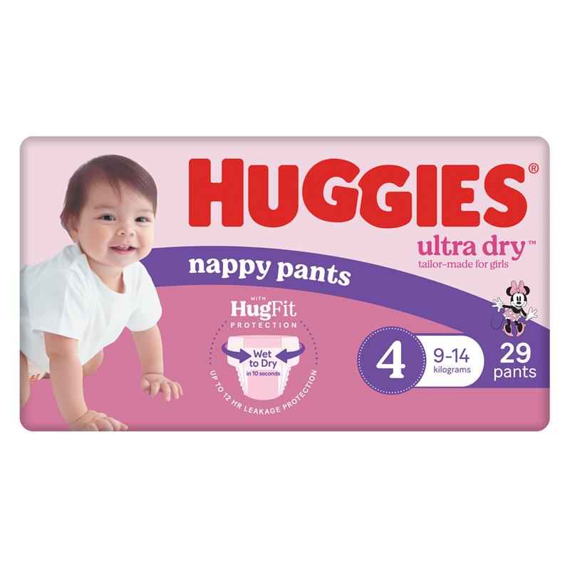 Huggies Ultra Dry Nappy Pants Size 4 9-14kg Girl 29 Pack