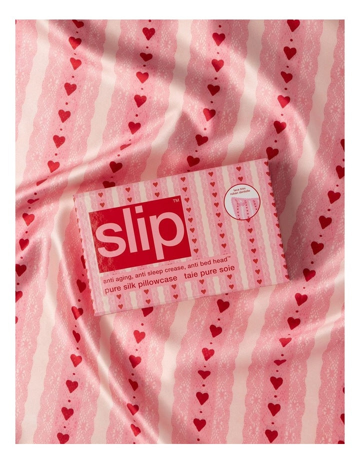 Pure Silk Queen Pillowcase with Lace Trim in Sweetie