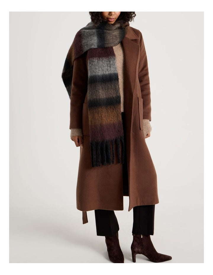 Jenna Brushed Striped Winter Scarf in Natural