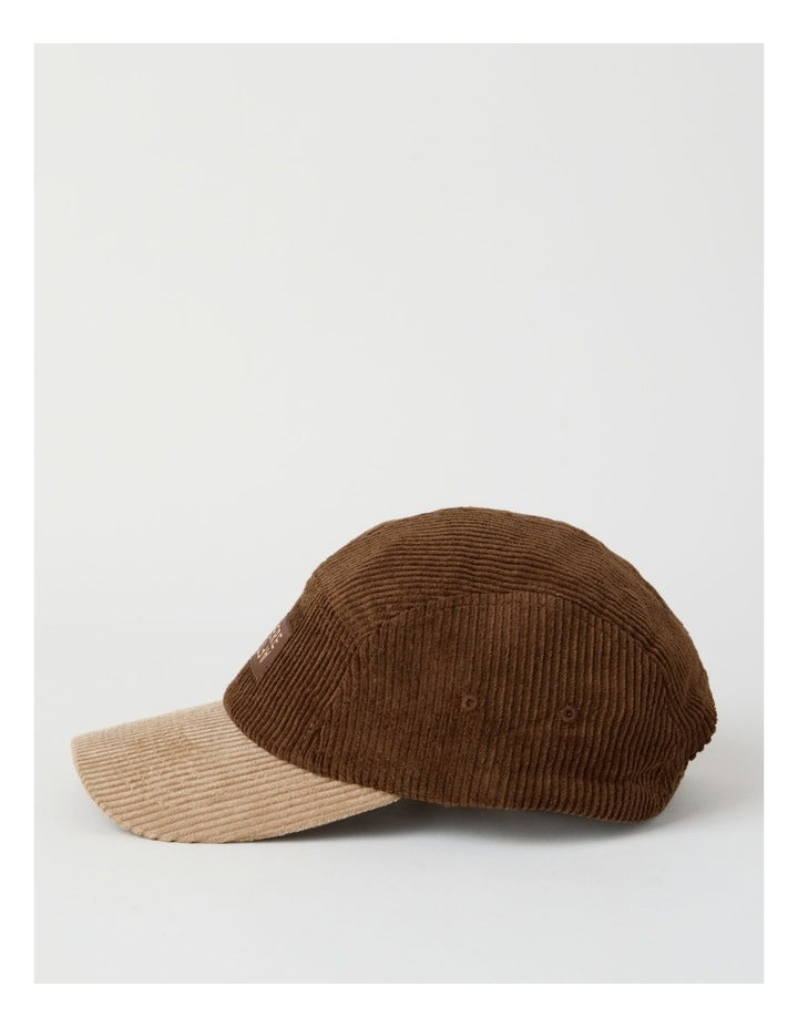 Chunky Cord 5 Panel Cap Hat in Brown and Beige