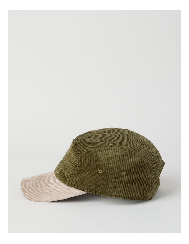 Chunky Cord 5 Panel Cap Hat in Khaki and Stone