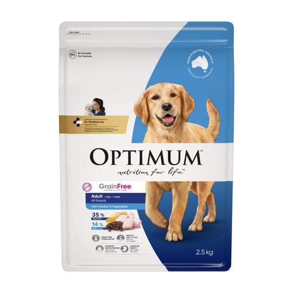 OPTIMUM ADULT ALL BREEDS GRAIN FREE DRY DOG FOOD CHICKEN & VEGETABLES 2.5KG