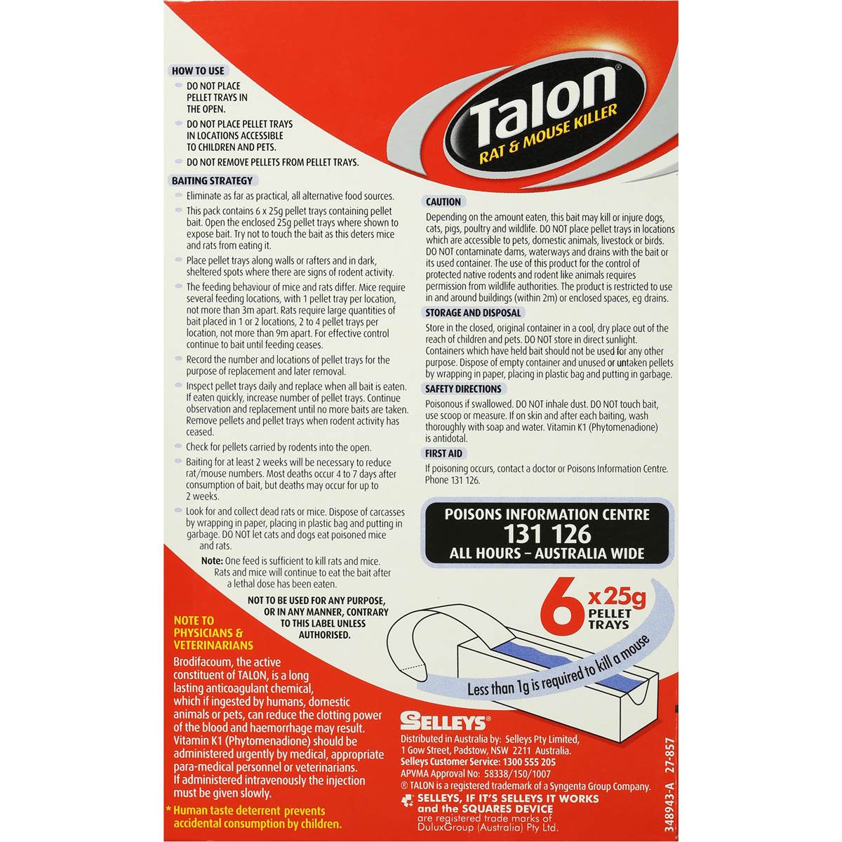 Talon Rat & Mouse Baits Killer 6 Pellet Trays 150g