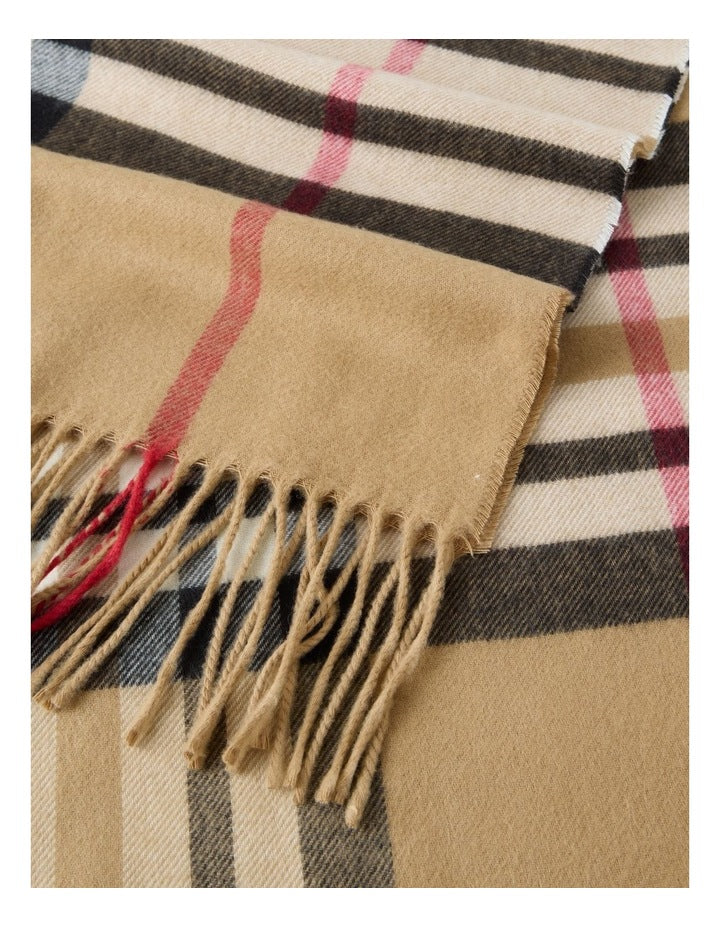Plaid Cashmink Winter Scarf in Camel