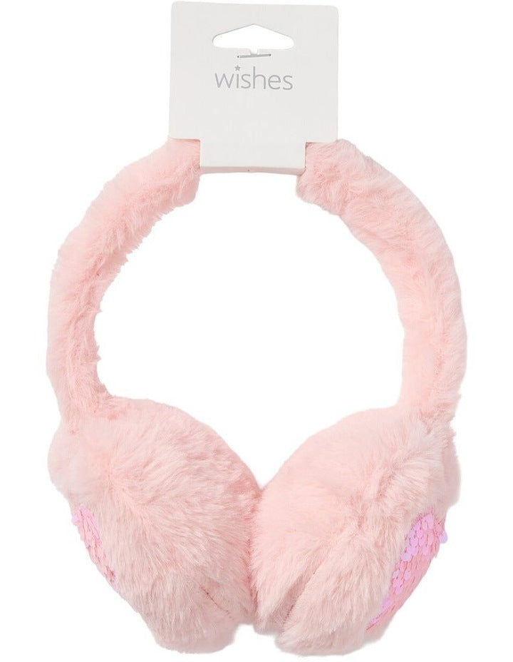 Sequin Heart Earmuffs in Pink